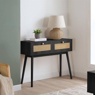 Birlea Croxley Console Table Black Rattan Hall Dressing Table