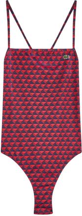 Lacoste geometric-print criss-cross swimsuit - women - Recycled Polyester - 36 - Red