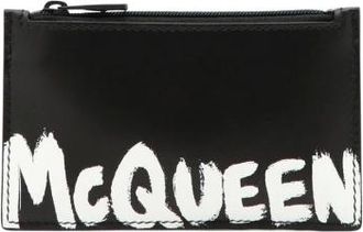 Alexander McQueen Accessoires, Heren, Zwart, ONE Size, Leer, Graffiti Zip Coin Card Holder