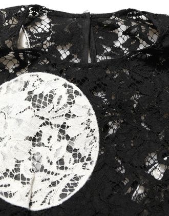 Dolce & Gabbana Black White Floral Lace Short Sleeve Blouse Womens Top