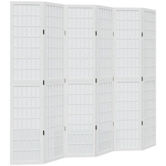 vidaXL Biombo Separador De 6 Paneles Madera Maciza Paulownia Blanco Vidaxl