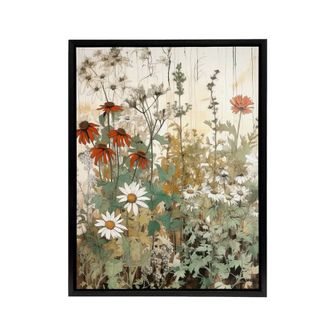 Artery8 Daisy Wildflowers Vintage Watercolour Framed Canvas Wall Art Print | Size: W24 x H32