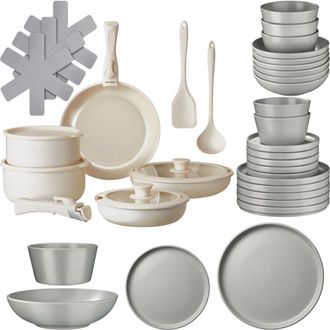TecTake Set b&aacute;sico de cocina para 6 personas, 40 piezas, gris/blanco