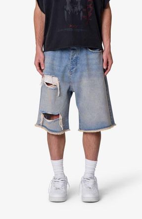 mnml Baggy Distressed Cutoff Jeans Shorts in Light Blue at Nordstrom, Size 34