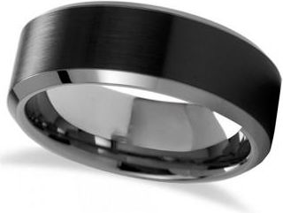 Allurez Beveled Brush Black Ceramic Center Tungsten Carbide Wedding Band (8mm)