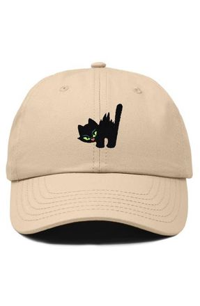 Dalix Blink Black Cat Dad Cap in Khaki at Nordstrom
