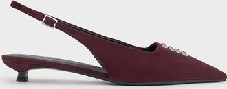 Charles & Keith Faux Suede Crystal-Embellished Slingback Pumps