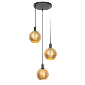 QAZQA Qazqa Dise&ntilde;o L&aacute;mpara Colgante De Dise&ntilde;o Negra Con Cristal Dorado 3 Luces - Bert Vidrio /acero Redonda Adecuado Para Led Max. 3 X 40 Watt