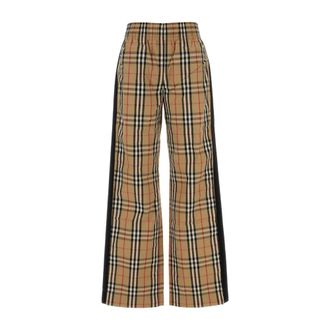 Burberry Wide Trousers, female, Multicolor, Size: 3XS Check Cotton Trousers