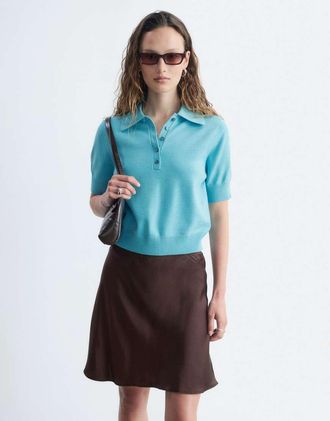 & Other Stories maglione polo in maglia di lana a maniche corte turchese-Blu