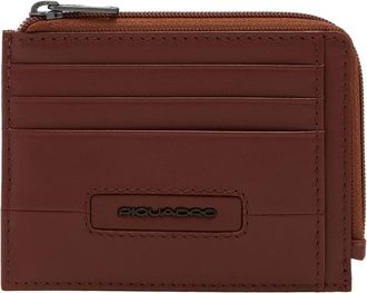 Piquadro 6-Kaarten Lederen Kaarthouder met Muntvakje - Heren - Portefeuilles - Bruin - ONE Size - Katoen - Accessoires