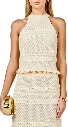 endless rose Pointelle Mock Neck Sweater Tank in Ivory at Nordstrom, Size X-Small
