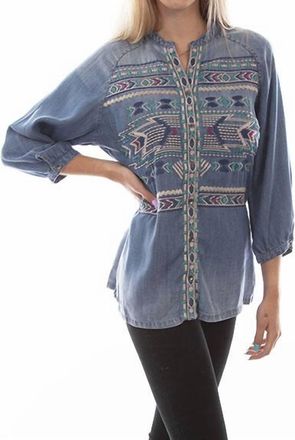 Scully Embroidered Tencel Blouse In Blue