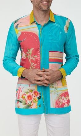 Ranee&rsquo;s Tropical Pastel Button-Up Resort Shirt in Aqua at Nordstrom Rack, Size Xx-Large