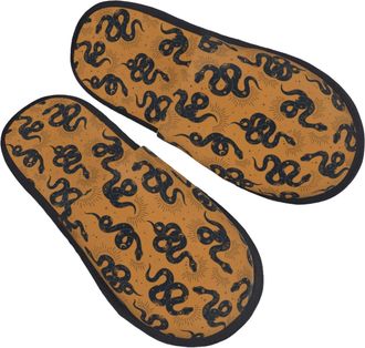 Generic House Slippers Bohemian Cartoon Funny Snake Black Cozy Hotel Slippers Reusable House Shoes For Home Indoor Room L