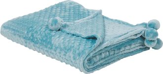 Beliani Beliani - Manta Azul Claro 200 X 220 Pompones Textura Suave Colcha Sof&aacute; Cama Comodidad Samur