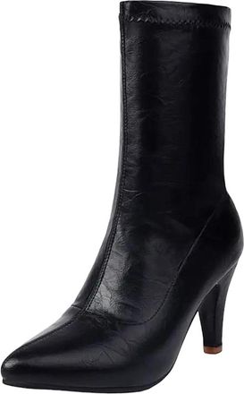 Generic Womens Ankle Stretch Boots Pointed Toe High Stiletto Heel Slip On Design With Sewing Detail Sexy Party Footwear