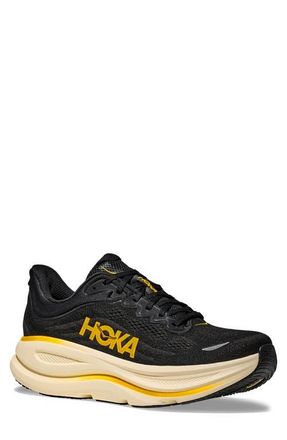 Hoka One One Bondi 9 Running Shoe in Carbon Black /Yellow Gold at Nordstrom, Size 10.5