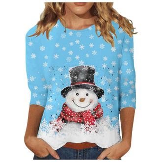 Generic Christmas Sweatshirts for Women Cute Snowman Print Sweatshirt Loose Funny Long Sleeve Crewneck Shirt Ladies Xmas Top Casual Pullover Merry Christmas T