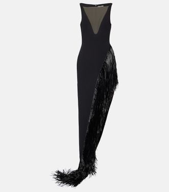 DAVID KOMA Fringed asymmetric cady gown