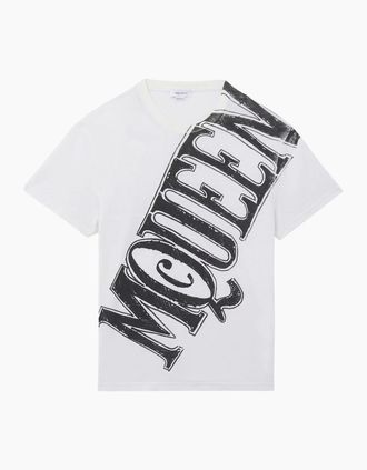 Alexander McQueen Alexander Mcqueen Mens Slashed Logo T-Shirt White - Size: 42