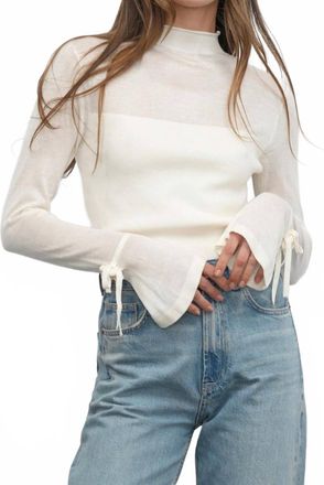 Greylin Valerie Sheer Yoke Knit Top With Florette Cuffs In Ivory