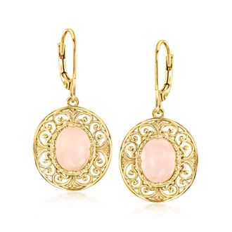 Ross-Simons Morganite Scroll Drop Earrings in 18kt Gold Over Sterling