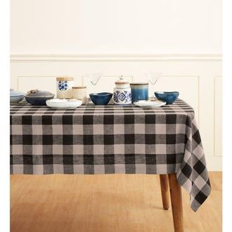 Solino Home Linen Tablecloth for Dining Table, Holiday and Everyday Dining Table Decor - Buffalo Check in Natural And Black at Nordstrom, Size X-Large