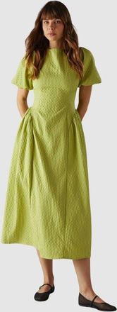 Warehouse Seersucker Puff Sleeve Midi Dress in Chartreuse at Nordstrom, Size 10