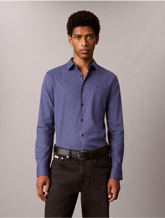 Calvin Klein Mens Geometric Jacquard Slim Button-Down Shirt - Blue - 2XL