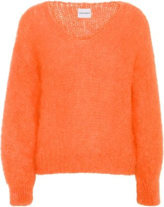 Americandreams Milana LS Mohair Knit - Dames - V-hals truien - Oranje - M - Wol - Truien & Vesten