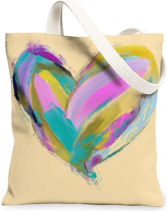 Generic Colorful Heart Canvas Tote Bags, Artistic Love Design Reusable Grocery Bags, Summer Abstract Lightweight Washable Shoulder, Colorful, 13x15 Inch