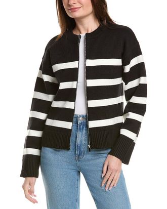 English Factory Zip-Up Striped Sweater