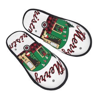 Generic Fluffy Slippers Christmas Theme Pine Tree Furry Fleece Slippers Non-Slip Cotton Slipper For Men Women Home L