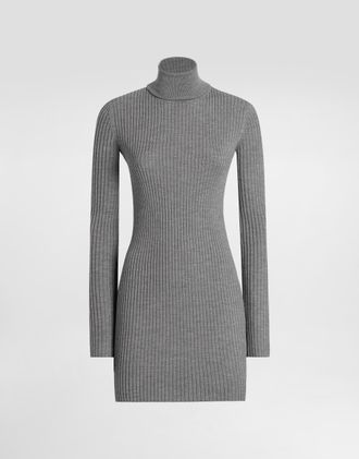 Dolce & Gabbana Turtleneck Long Dress In Wool - Woman Dresses Gray 46