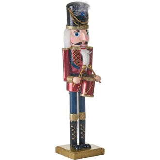 Beliani Figurita Decorativa Navidad De Cascanueces De Madera De Pino Con Boca Que Se Abre Hecha A Mano Rojo Hogsjon