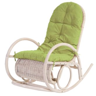 Hhg Hhg - Mecedora Esmeraldas, Sill&oacute;n De Rat&aacute;n, Blanco, Coj&iacute;n Verde