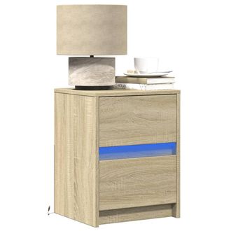 Berkfield Home Bedside Cabinets with LED Lights 2 pcs Sonoma Oak Engineered Wood in Brown