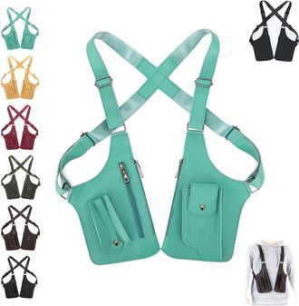 Generic Premium Leather Adjustable Underarm Shoulder Bag for Men, Double Shoulder Armpit Bag Leather Shoulders Armor for Travel Cycling Mountain Biking (Emera