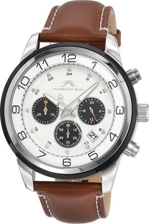 Porsamo Bleu Mens Arthur Chronograph Leather Strap Watch, 44mm in Silver/brown at Nordstrom Rack