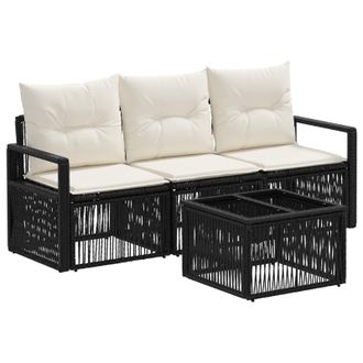 vidaXL Conjunto De Sof&aacute;s De Jard&iacute;n 4 Pcs Negro Rat&aacute;n Sint&eacute;tico Vidaxl