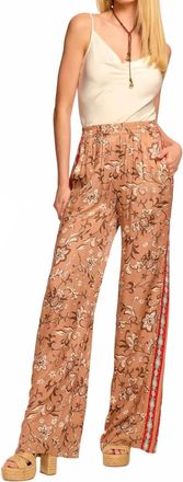 Ramy Brook Patricia Smocked Wide Leg Pant In Brown Jungle