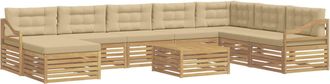 vidaXL Conjunto De Sof&aacute;s De Exterior 9 Uds. Y Beige Poli&eacute;ster Vidaxl