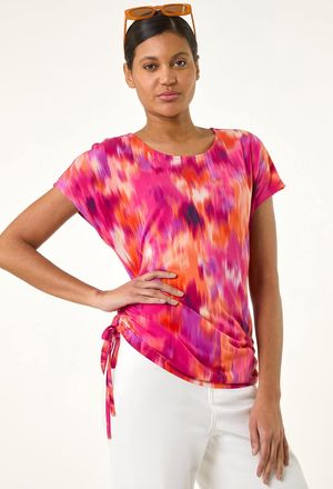 Roman Abstract Print Side Tie Detail Top