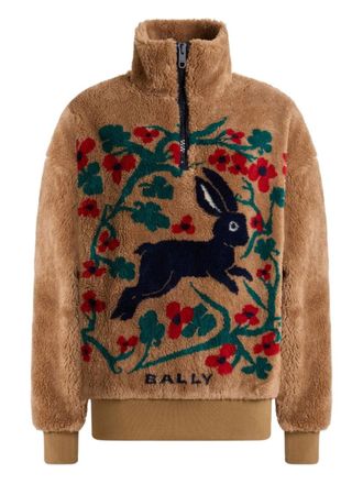 Bally half-zip rabbit graphic sweatshirt - women - Acrylic/Polyester - L - Brown