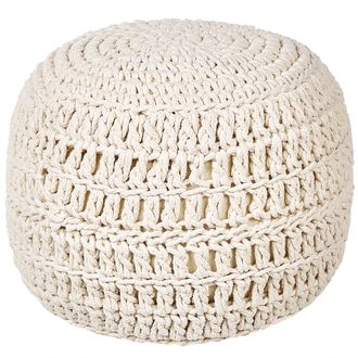 Beliani Puf Redondo Estilo Boho En Color Beige Fabricado En Algod&oacute;n Con Relleno Eps 40 X 40 Cm Arpatu