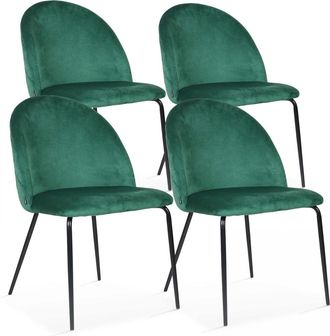 Oviala Lote de 4 sillas de terciopelo verde oscuro