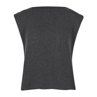 Alysi Round-neck Knitwear, female, Gray, Size: S Gilet in lana e cashmere