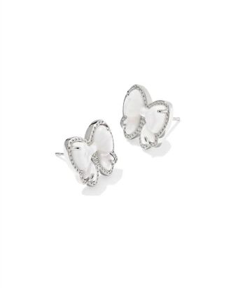 Kendra Scott Haley Bow Stud Earrings In Rhodium Ivory Mother Of Pearl