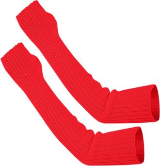 Generic Women Winter Wrist Arm Warmer Solid Knitted Long Fingerless Gloves Mitten Women Mittens (Red, One Size)